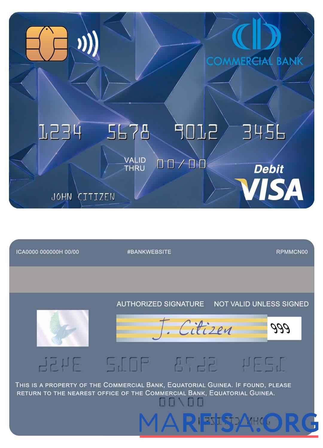 Blank Equatorial Guinea Commerical bank Guinee Equatoriale visa debit card download for verification